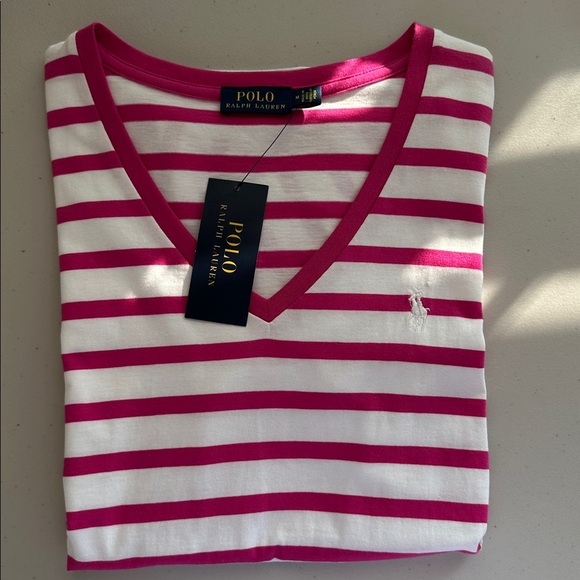 NWT RALPH LAUREN Pink and White Striped Tee Size M. - Picture 14 of 14